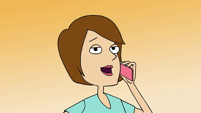 cartoon woman on phone