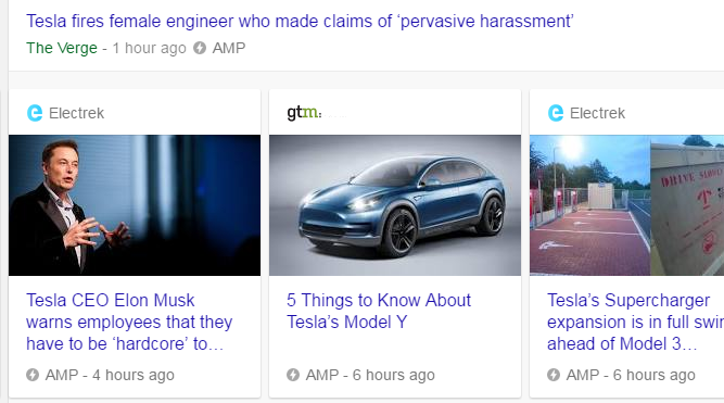 AMP example of Tesla News Stories